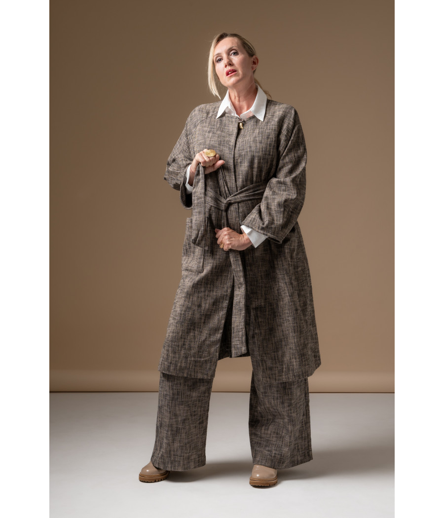 Woven Cotton Coat with Heart-Shaped Gold Button | AS'FALL