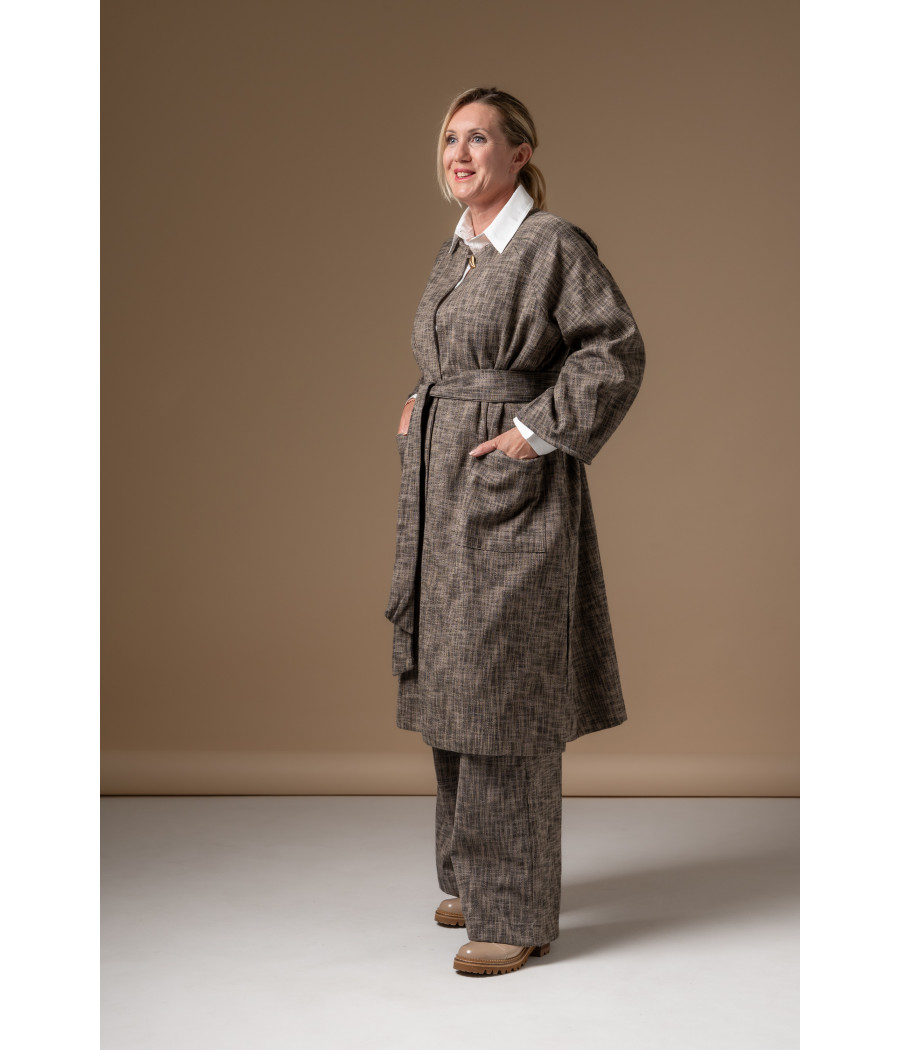 Woven Cotton Coat with Heart-Shaped Gold Button | AS'FALL Woven Cotton Coat with Heart-Shaped Gold Button | AS'FALL