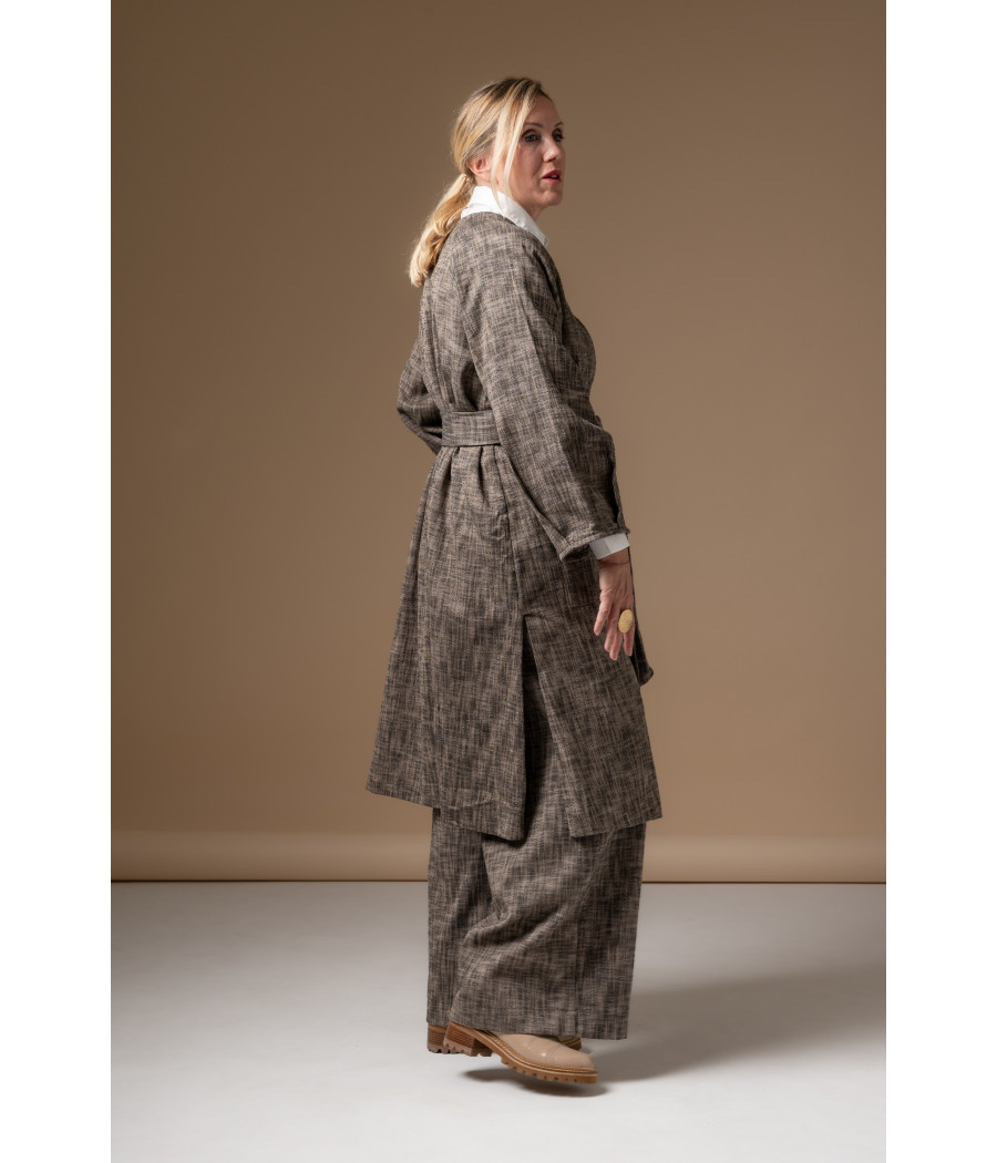 Woven Cotton Coat with Heart-Shaped Gold Button | AS'FALL Woven Cotton Coat with Heart-Shaped Gold Button | AS'FALL