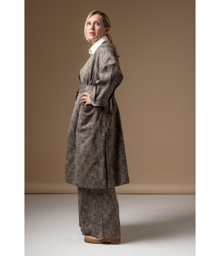 Woven Cotton Coat with Heart-Shaped Gold Button | AS'FALL Woven Cotton Coat with Heart-Shaped Gold Button | AS'FALL
