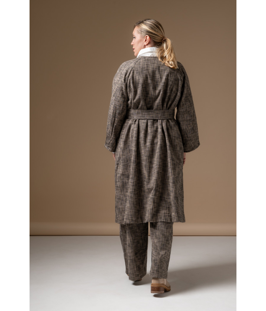 Woven Cotton Coat with Heart-Shaped Gold Button | AS'FALL Woven Cotton Coat with Heart-Shaped Gold Button | AS'FALL