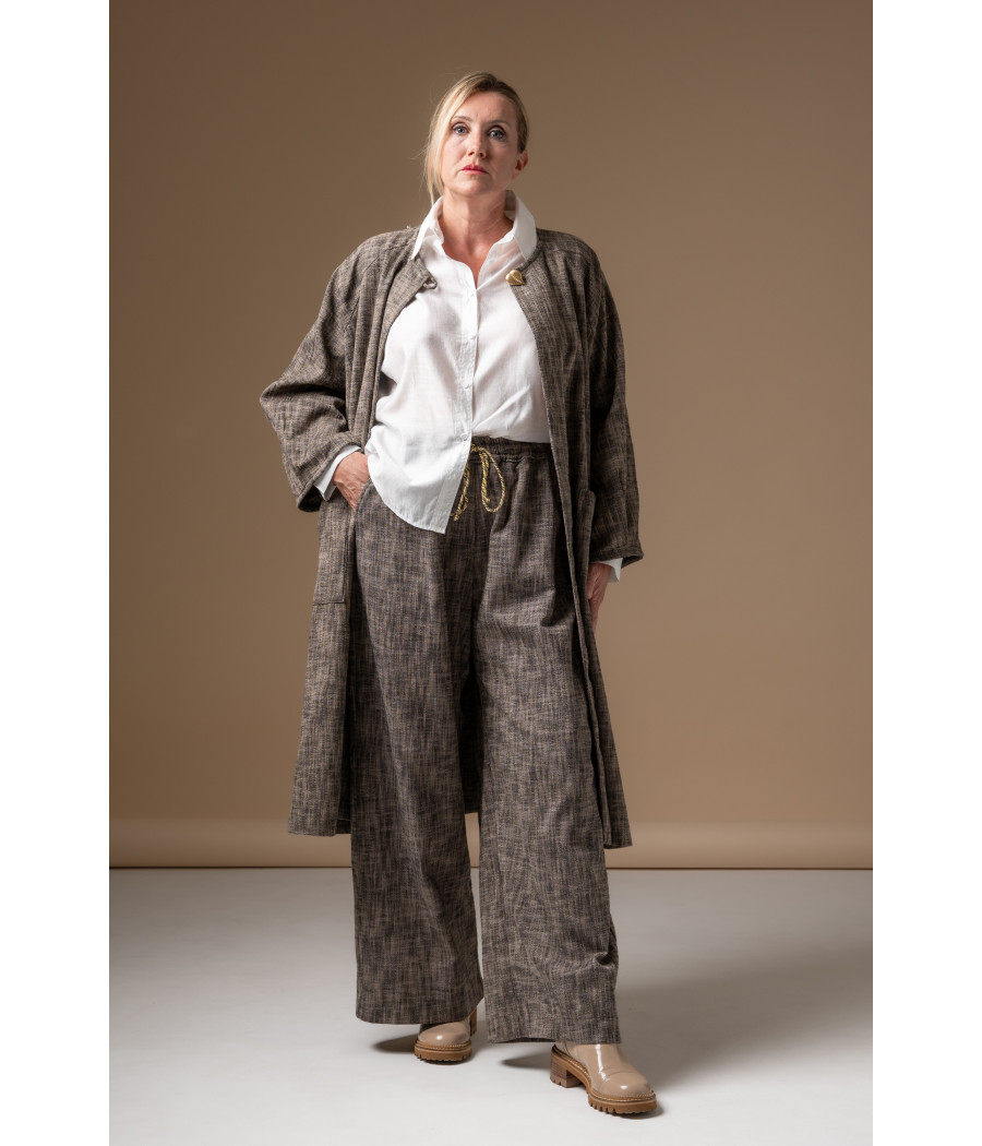 Woven Cotton Coat with Heart-Shaped Gold Button | AS'FALL