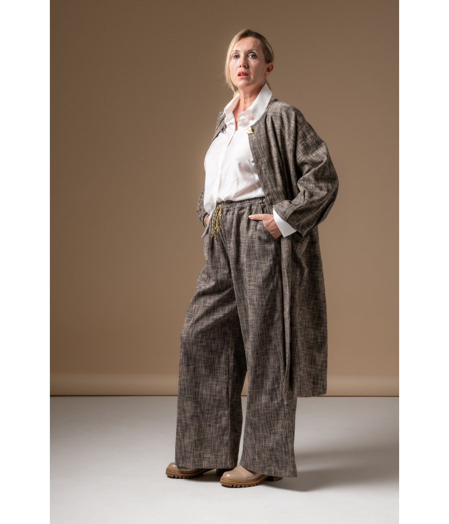Woven Cotton Coat with Heart-Shaped Gold Button | AS'FALL Woven Cotton Coat with Heart-Shaped Gold Button | AS'FALL
