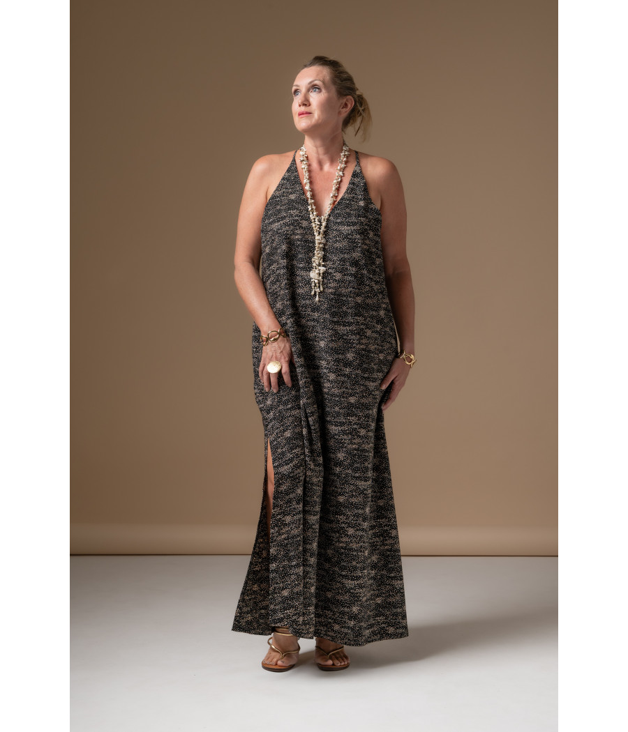 Printed Viscose Halter Maxi Dress – Bareback Elegance | AS'FALL