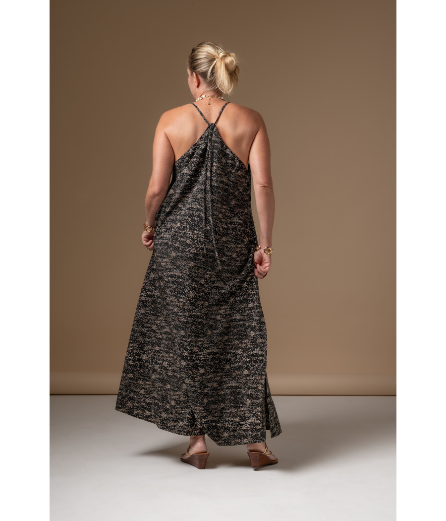 Printed Viscose Halter Maxi Dress – Bareback Elegance | AS'FALL