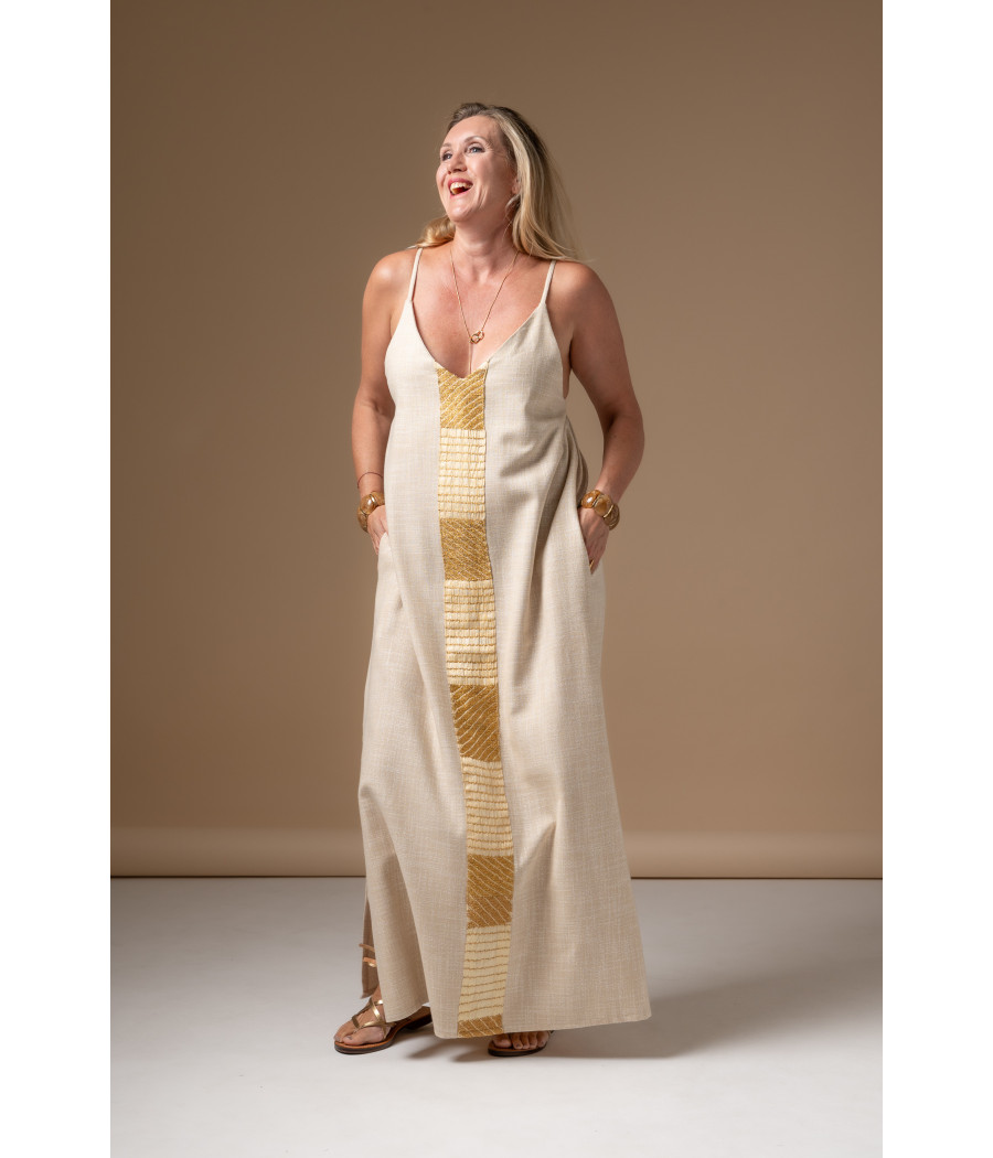 Angeline Dress – Woven Cotton with Signature Gold Embroidery | AS'FALL Angeline Dress – Woven Cotton with Signature Gold Embroidery | AS'FALL