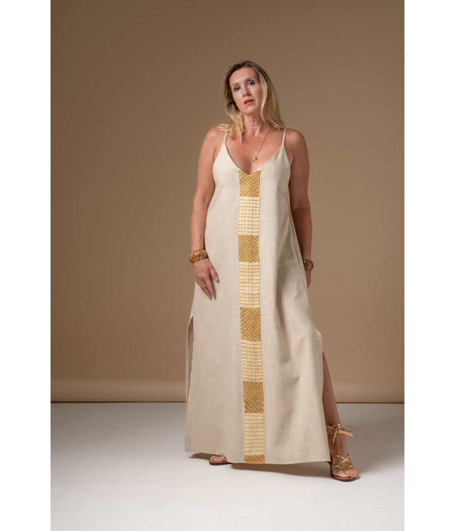 Angeline Dress – Woven Cotton with Signature Gold Embroidery | AS'FALL Angeline Dress – Woven Cotton with Signature Gold Embroidery | AS'FALL