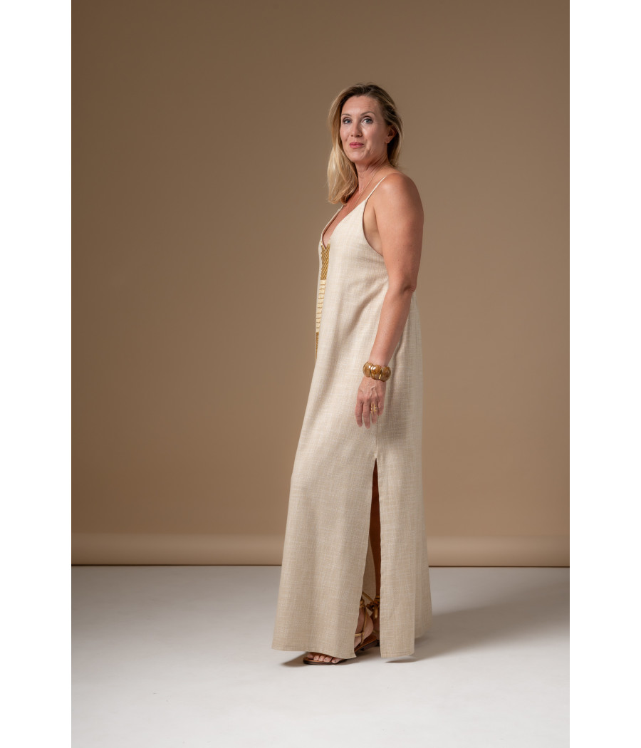 Angeline Dress – Woven Cotton with Signature Gold Embroidery | AS'FALL Angeline Dress – Woven Cotton with Signature Gold Embroidery | AS'FALL