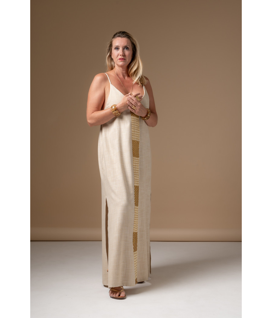 Angeline Dress – Woven Cotton with Signature Gold Embroidery | AS'FALL Angeline Dress – Woven Cotton with Signature Gold Embroidery | AS'FALL