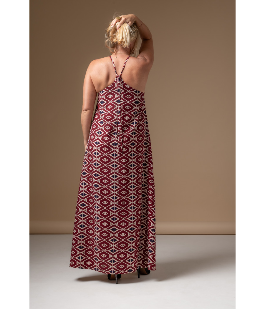 Burgundy Graphic Maxi Dress with Tribal Motif | AS'FALL