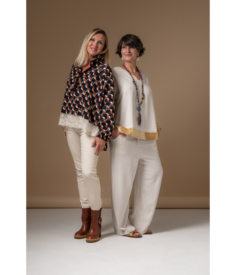 Cream Linen & Cotton Top with Hand-Embroidered Gold Details | AS'FALL Cream Linen & Cotton Top with Hand-Embroidered Gold Details | AS'FALL