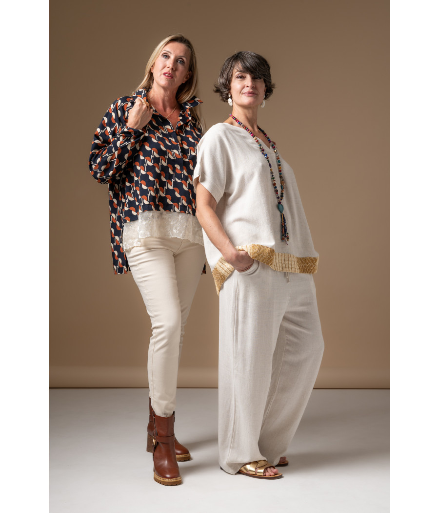 Cream Linen & Cotton Top with Hand-Embroidered Gold Details | AS'FALL Cream Linen & Cotton Top with Hand-Embroidered Gold Details | AS'FALL