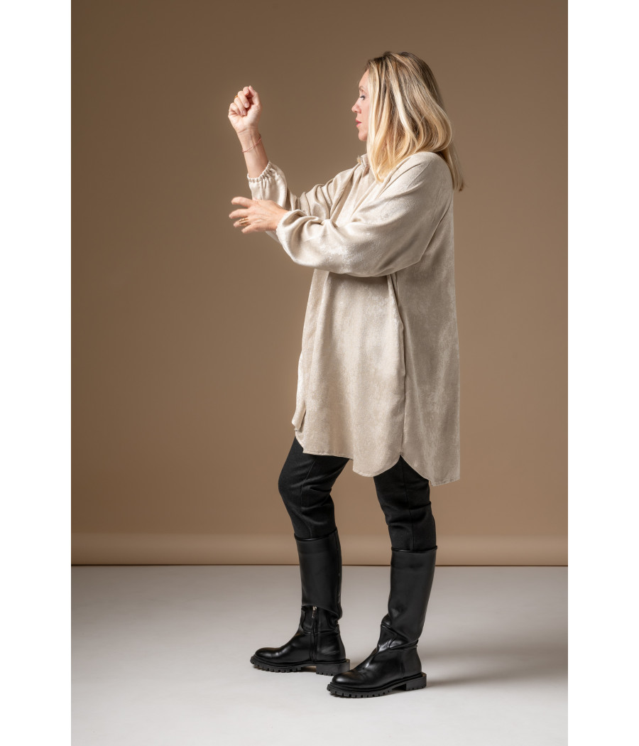 Cream Velvet Tunic Dress with Hidden Pockets | AS'FALL Cream Velvet Tunic Dress with Hidden Pockets | AS'FALL