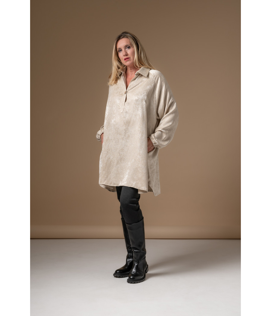 Cream Velvet Tunic Dress with Hidden Pockets | AS'FALL