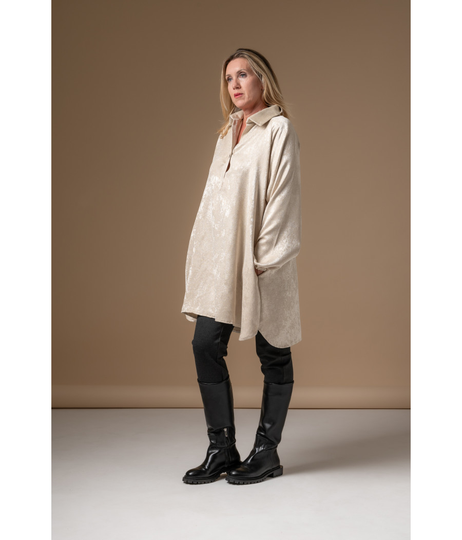 Cream Velvet Tunic Dress with Hidden Pockets | AS'FALL