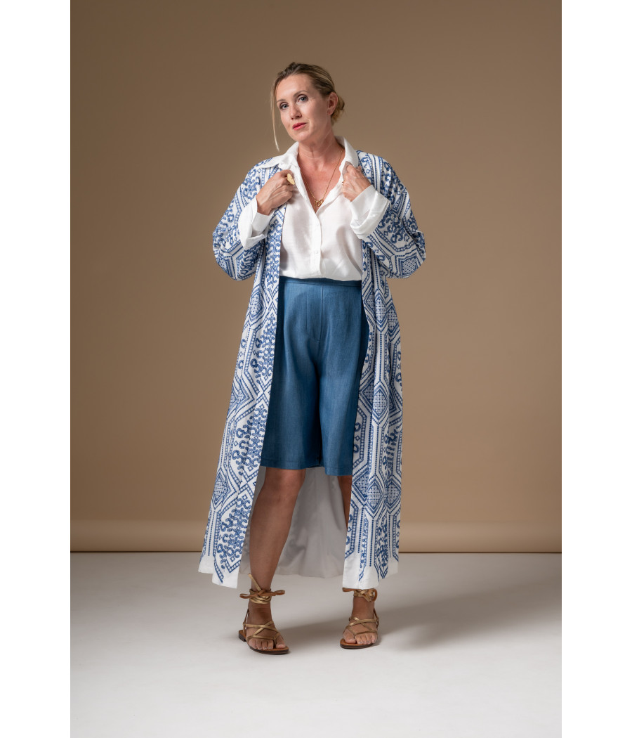 Blue Cotton Shorts with Tailored Front & Elastic Back | AS'FALL Blue Cotton Shorts with Tailored Front & Elastic Back | AS'FALL
