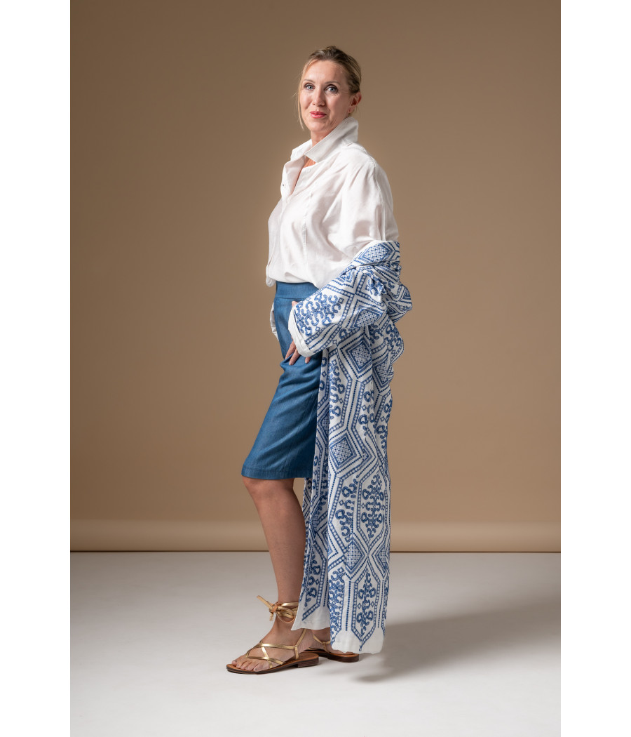 Blue Cotton Shorts with Tailored Front & Elastic Back | AS'FALL Blue Cotton Shorts with Tailored Front & Elastic Back | AS'FALL