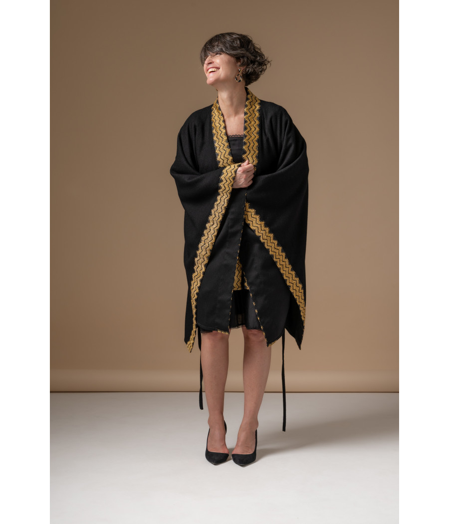 Black cape jacket with gold hand embroidery Black cape jacket with gold hand embroidery