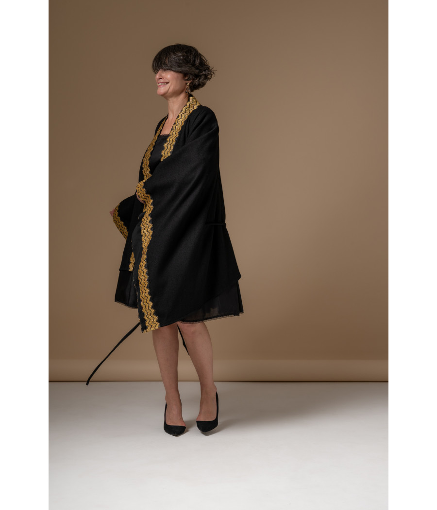 Black cape jacket with gold hand embroidery Black cape jacket with gold hand embroidery