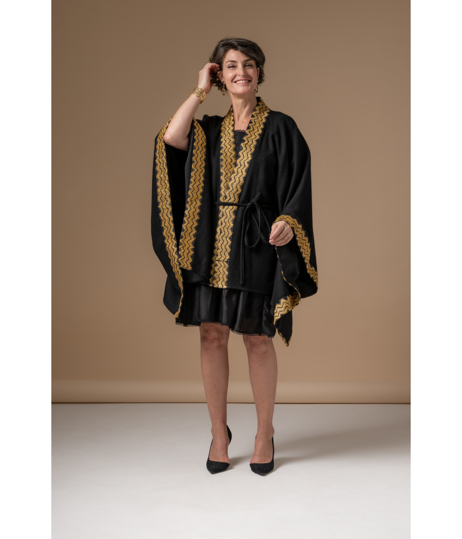 Black cape jacket with gold hand embroidery Black cape jacket with gold hand embroidery