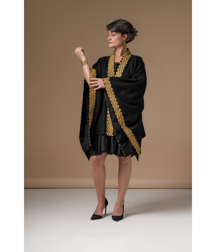 Black cape jacket with gold hand embroidery Black cape jacket with gold hand embroidery
