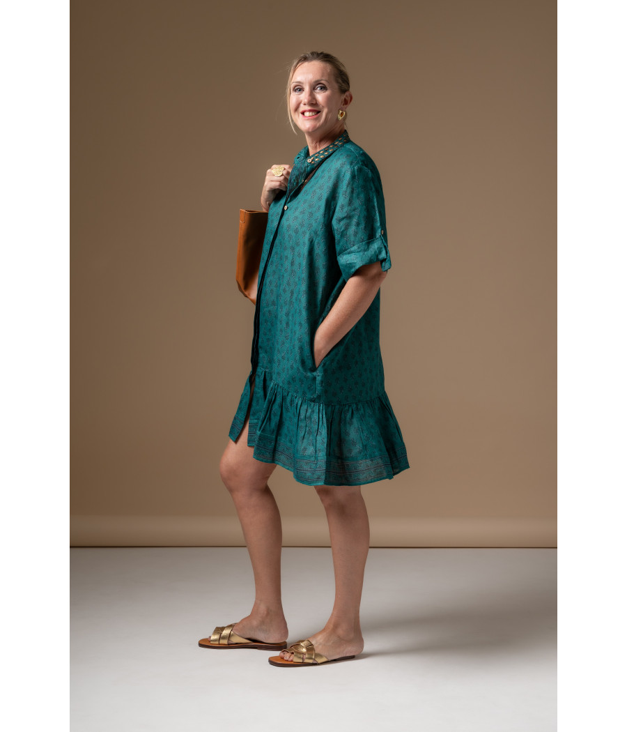 SACHA DRESS - Breathable Linen Dress with Beaded Collar | AS'FALL
