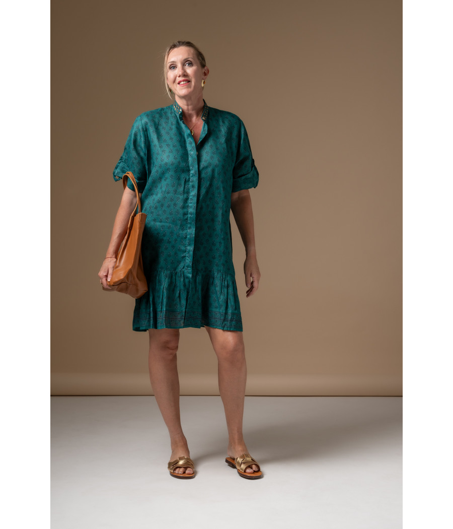 SACHA DRESS - Breathable Linen Dress with Beaded Collar | AS'FALL