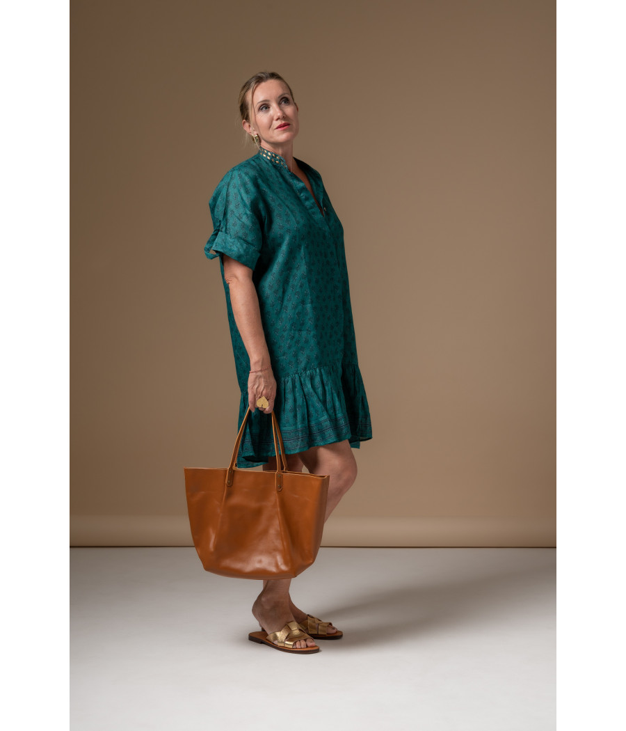 SACHA DRESS - Breathable Linen Dress with Beaded Collar | AS'FALL