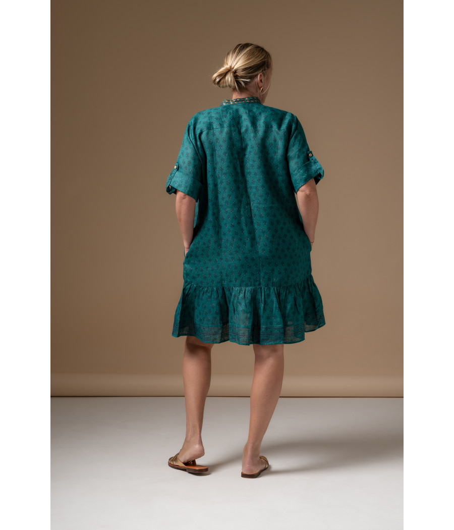 SACHA DRESS - Breathable Linen Dress with Beaded Collar | AS'FALL