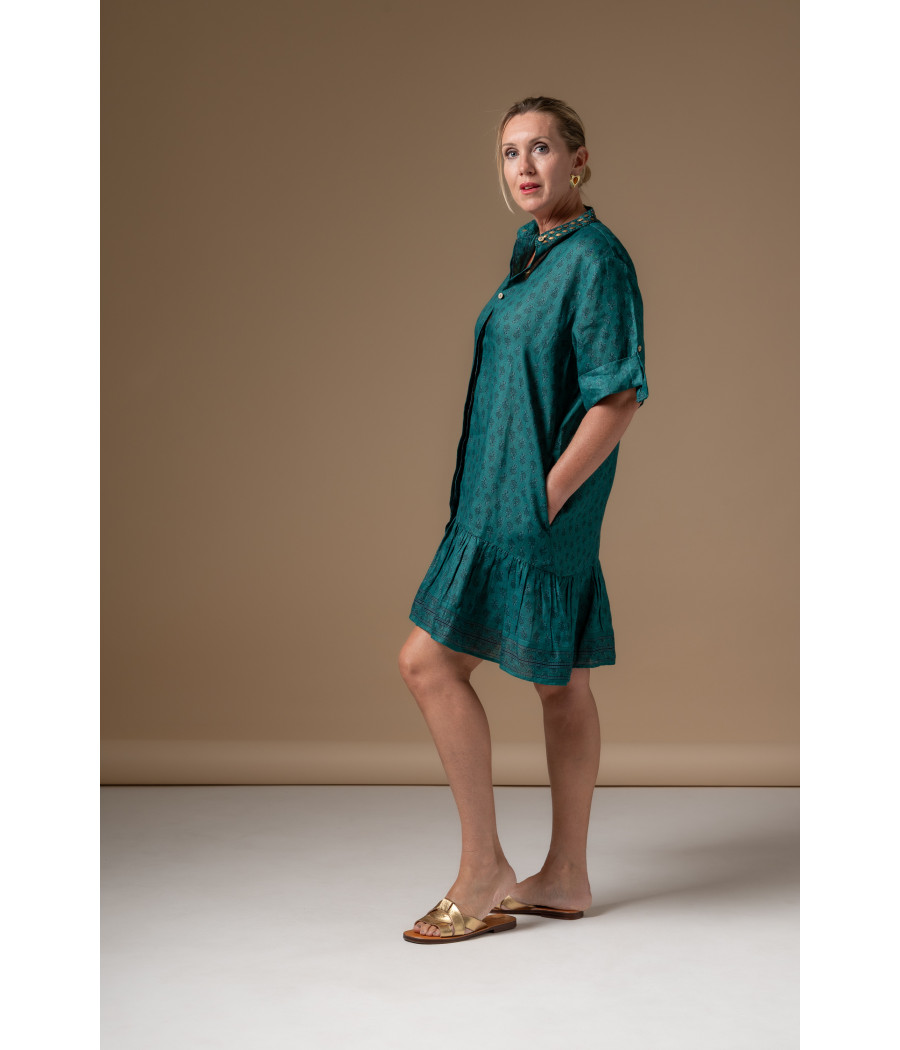 SACHA DRESS - Breathable Linen Dress with Beaded Collar | AS'FALL