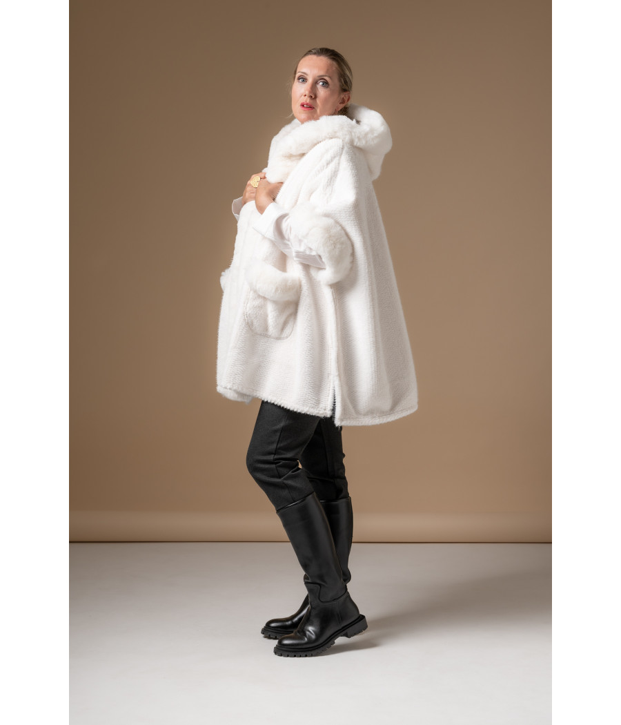 White Faux Fur Coat with Hood & Pockets | AS'FALL