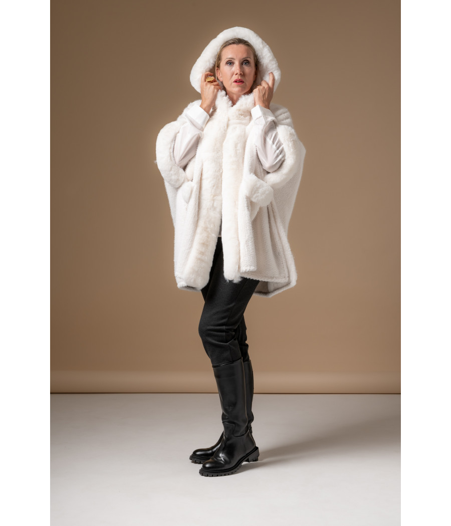White Faux Fur Coat with Hood & Pockets | AS'FALL