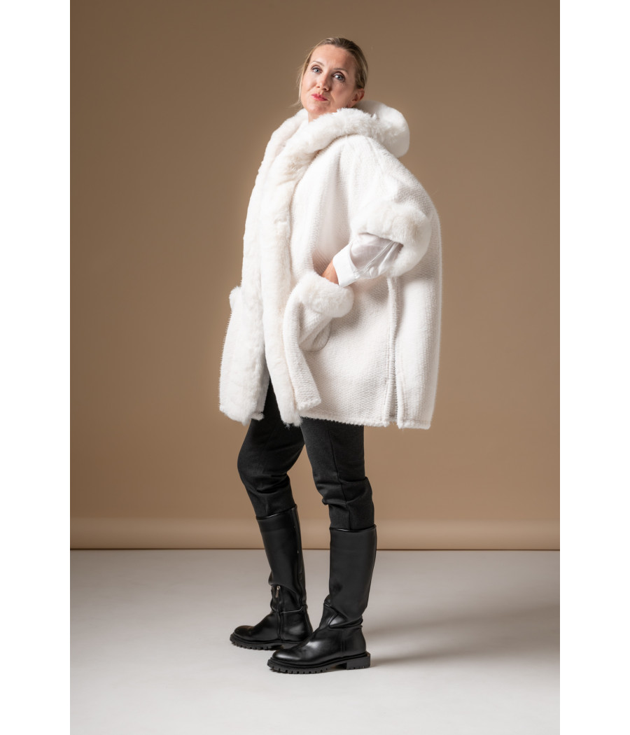 White Faux Fur Coat with Hood & Pockets | AS'FALL White Faux Fur Coat with Hood & Pockets | AS'FALL