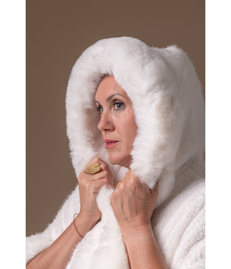 White Faux Fur Coat with Hood & Pockets | AS'FALL