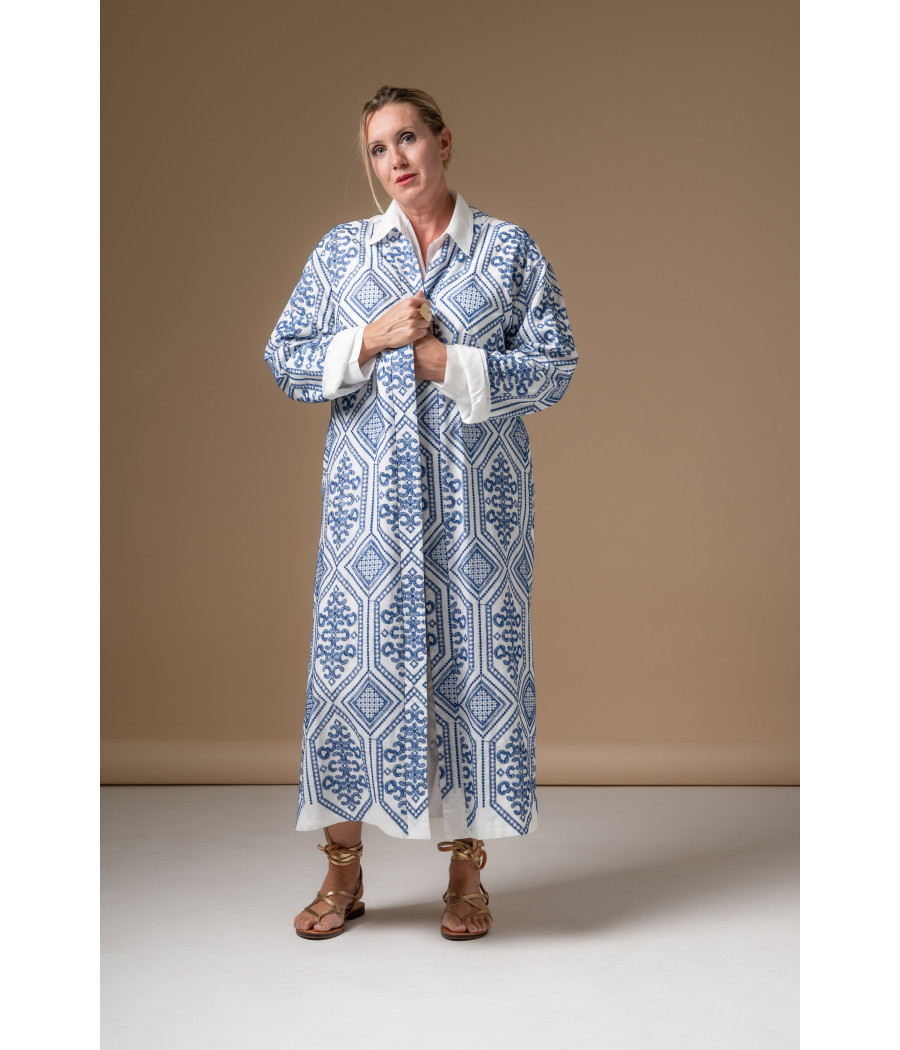 Blue Fine-Check Linen Set – Adjustable Top & Tailored Trousers AS'FALL Blue Fine-Check Linen Set – Adjustable Top & Tailored Trousers AS'FALL