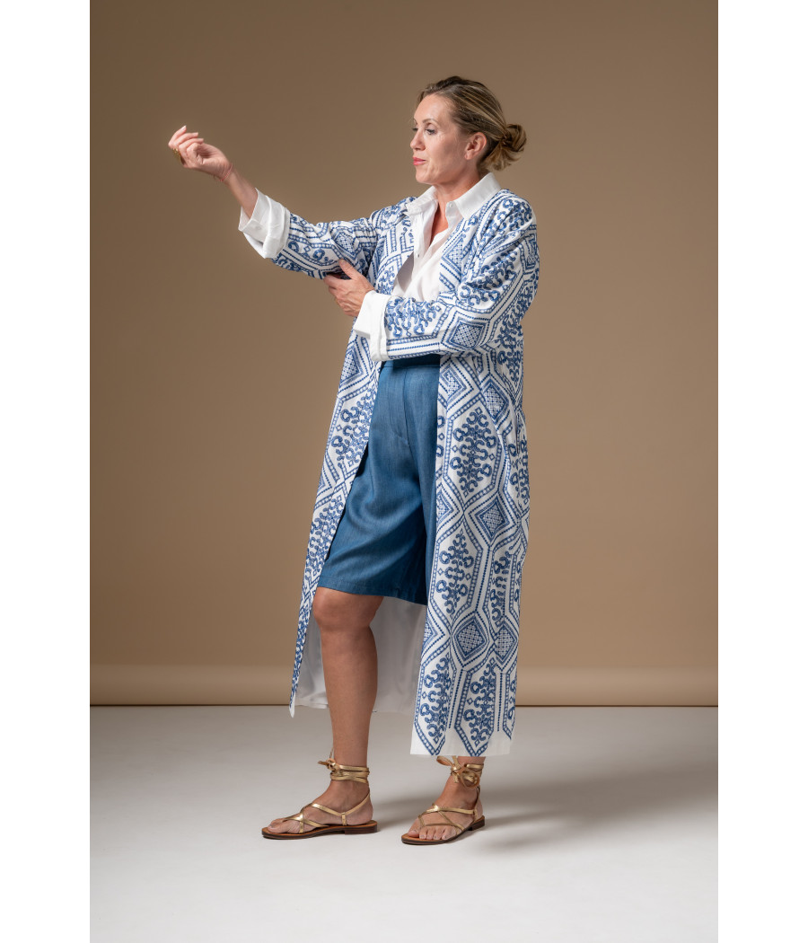 Blue Fine-Check Linen Set – Adjustable Top & Tailored Trousers AS'FALL