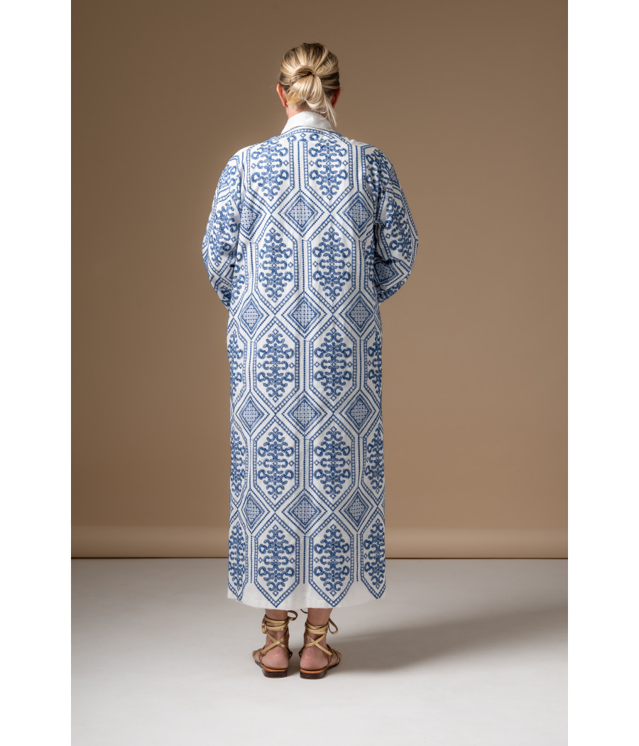 Blue Fine-Check Linen Set – Adjustable Top & Tailored Trousers AS'FALL Blue Fine-Check Linen Set – Adjustable Top & Tailored Trousers AS'FALL