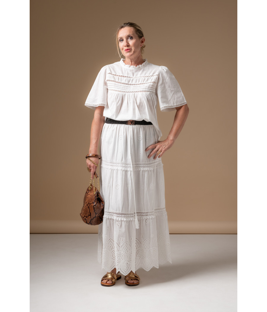 White Cotton Top with Lace Panels & Intricate Detailing | AS'FALL White Cotton Top with Lace Panels & Intricate Detailing | AS'FALL