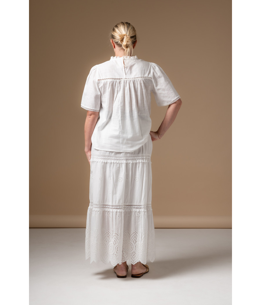 White Cotton Top with Lace Panels & Intricate Detailing | AS'FALL White Cotton Top with Lace Panels & Intricate Detailing | AS'FALL