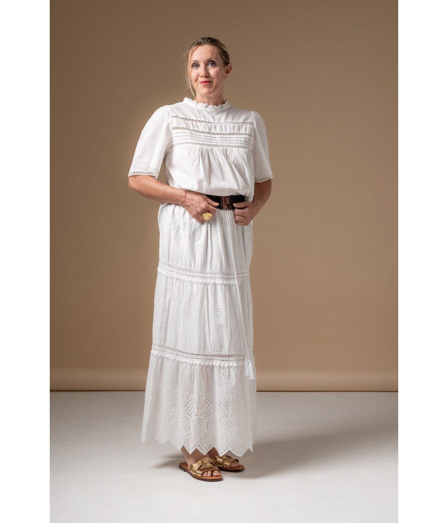 White Cotton Top with Lace Panels & Intricate Detailing | AS'FALL White Cotton Top with Lace Panels & Intricate Detailing | AS'FALL