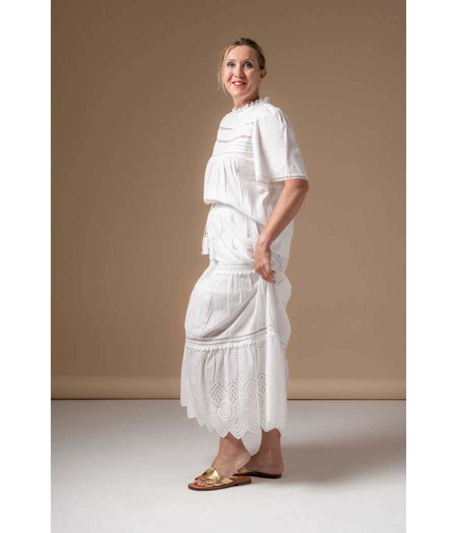 White Cotton Top with Lace Panels & Intricate Detailing | AS'FALL White Cotton Top with Lace Panels & Intricate Detailing | AS'FALL