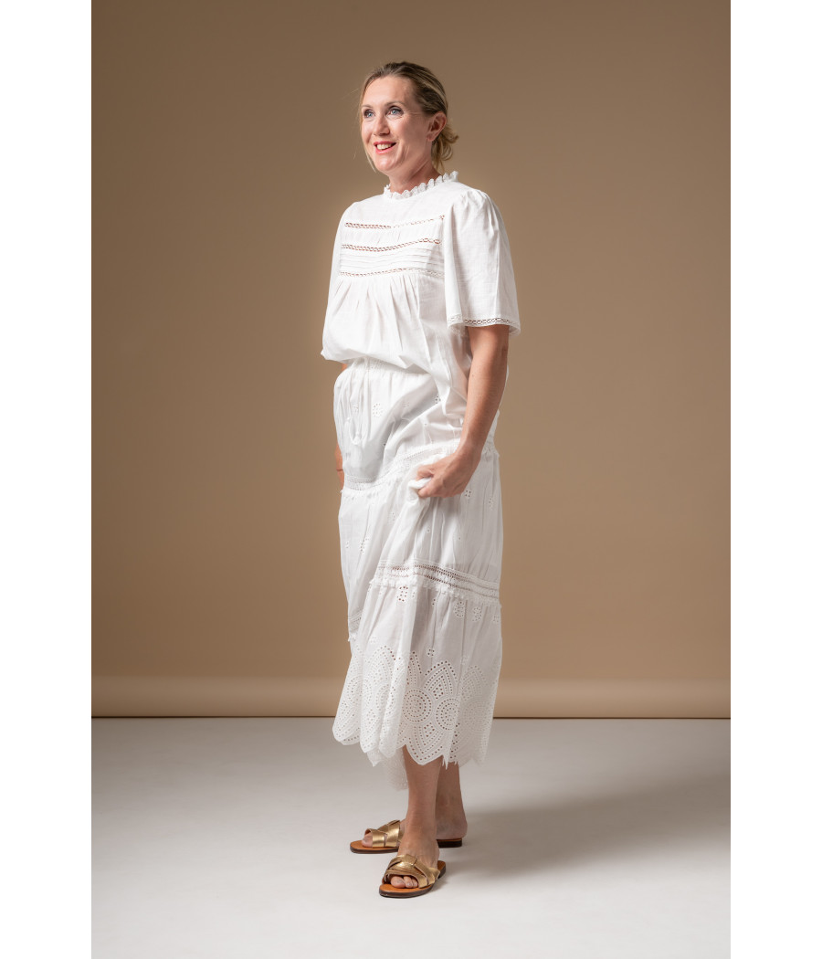 White Cotton Top with Lace Panels & Intricate Detailing | AS'FALL White Cotton Top with Lace Panels & Intricate Detailing | AS'FALL