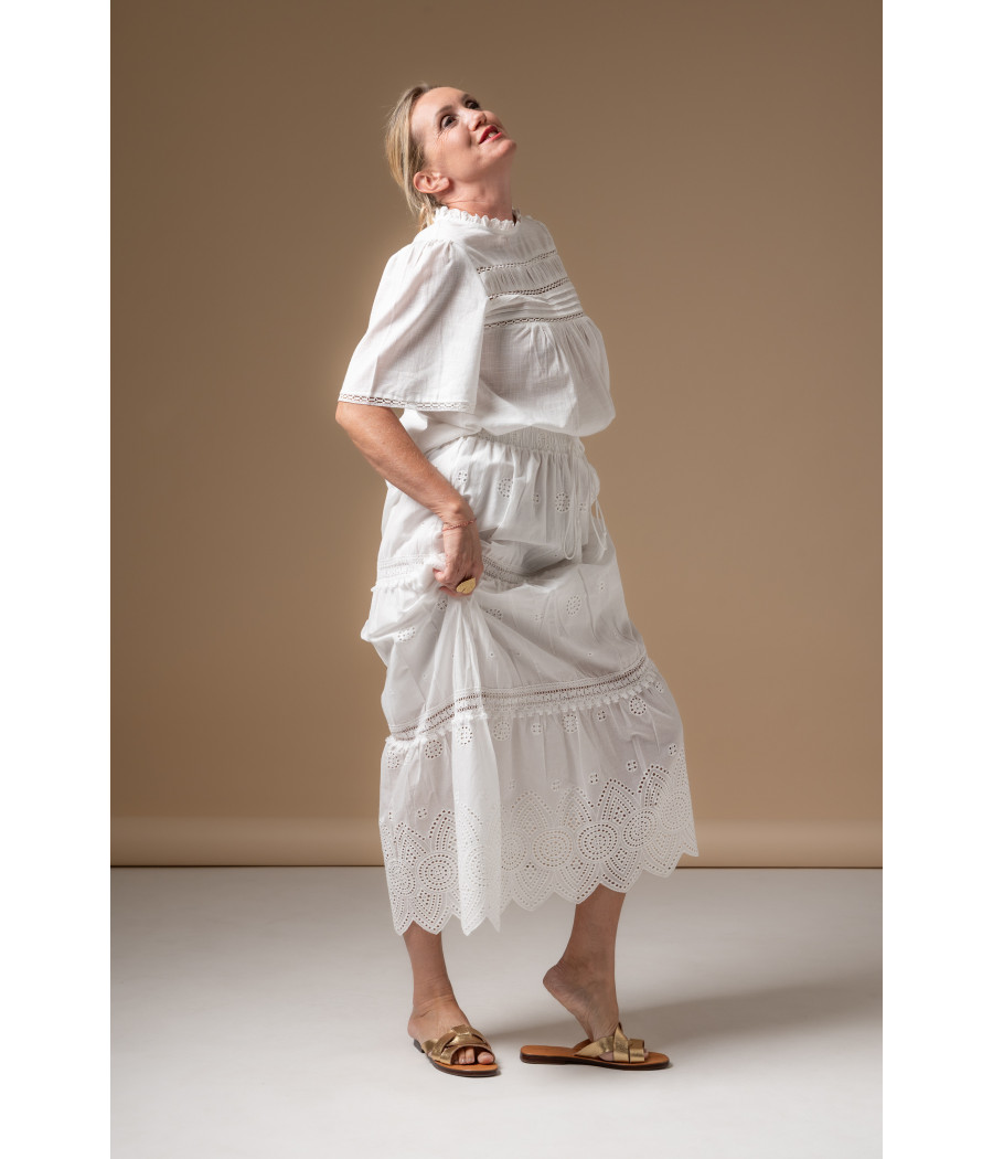 White Cotton Top with Lace Panels & Intricate Detailing | AS'FALL White Cotton Top with Lace Panels & Intricate Detailing | AS'FALL