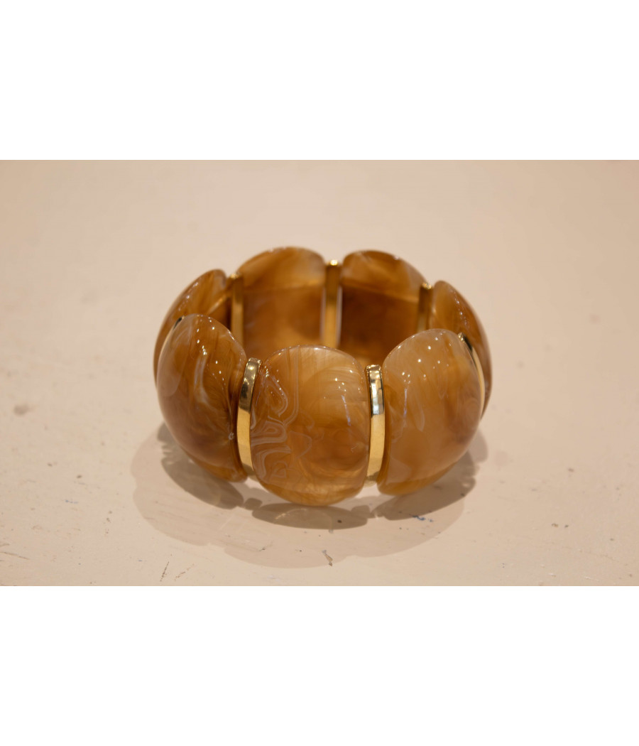 CALIFORNIA Gold-Gilded Resin Cuff–Elastic Fit,Unique Marbled Design