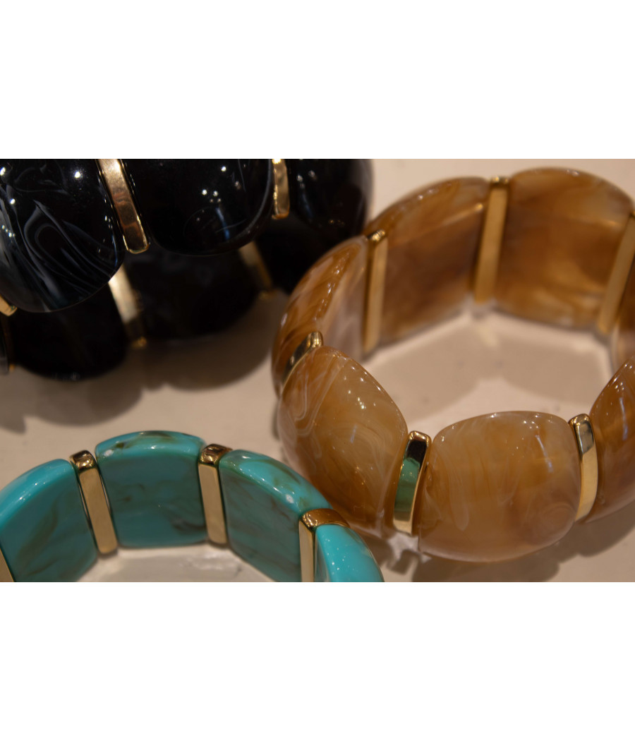 CALIFORNIA Gold-Gilded Resin Cuff–Elastic Fit,Unique Marbled Design