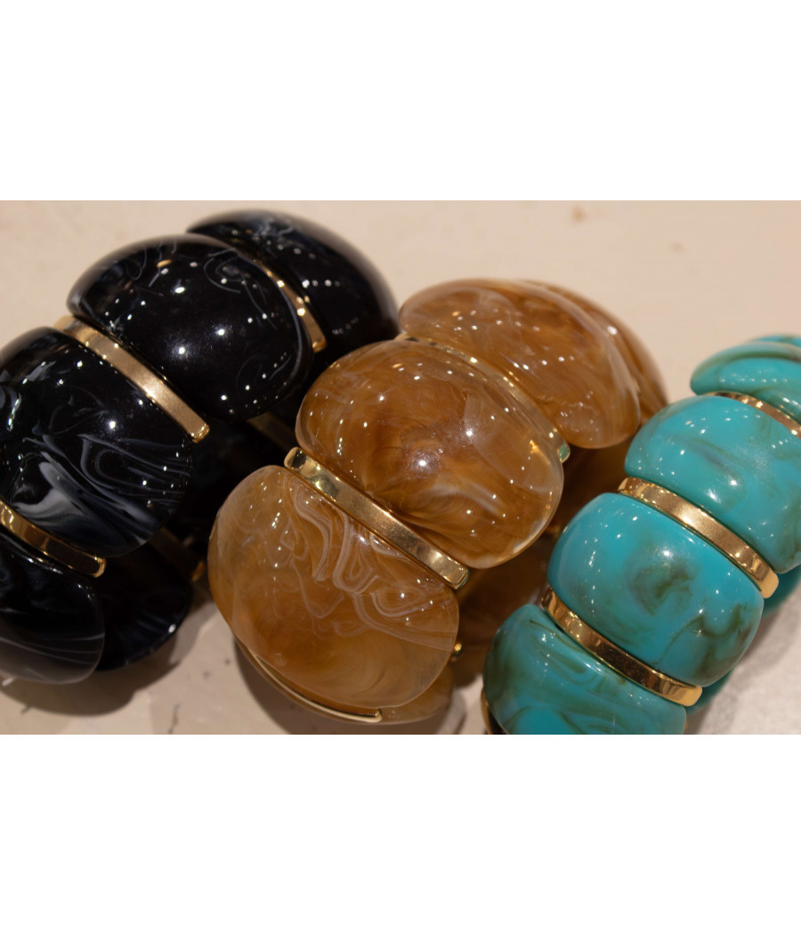 CALIFORNIA Gold-Gilded Resin Cuff–Elastic Fit,Unique Marbled Design