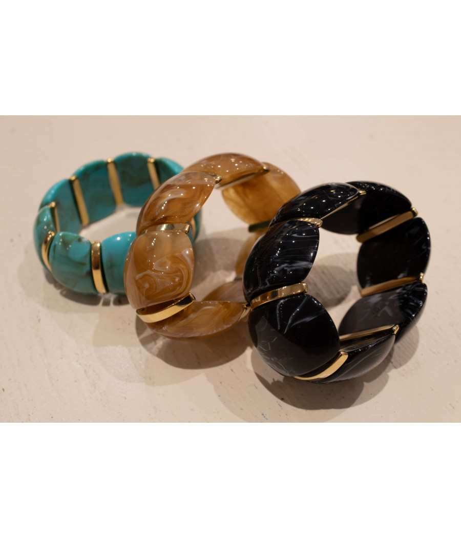 CALIFORNIA Gold-Gilded Resin Cuff–Elastic Fit,Unique Marbled Design