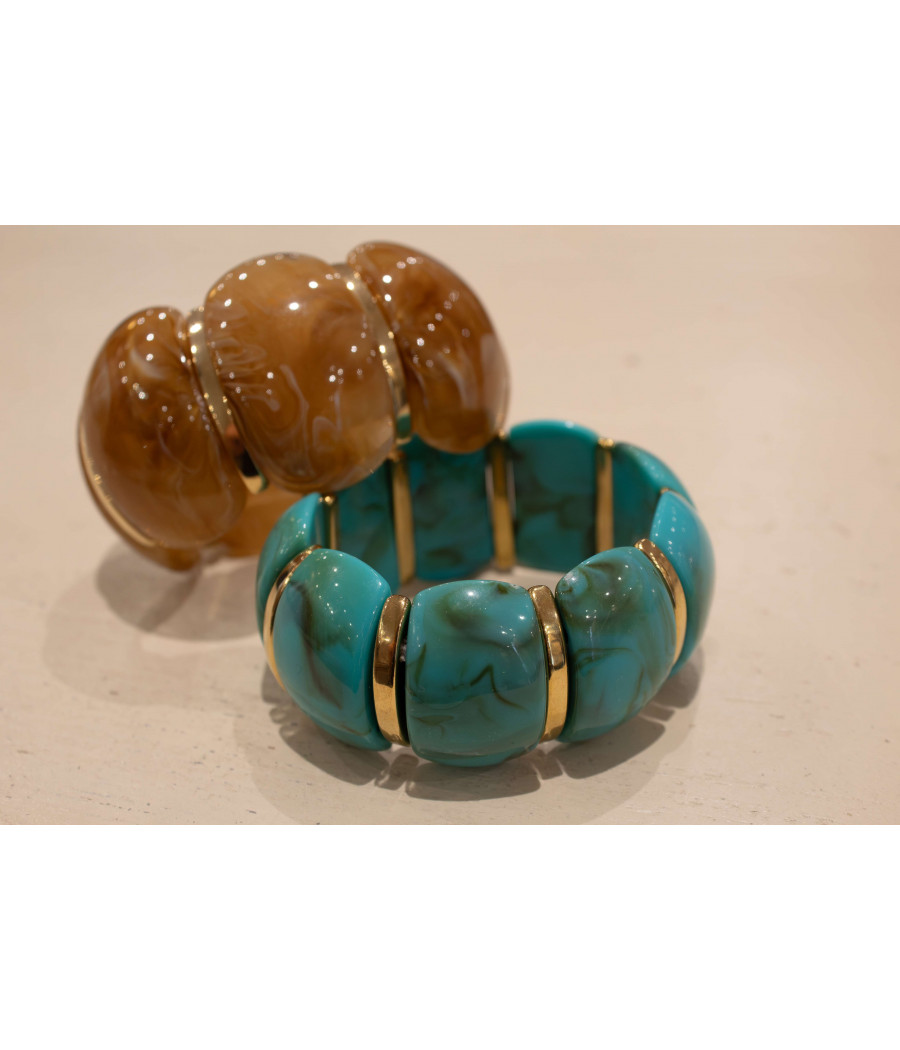 CALIFORNIA Gold-Gilded Resin Cuff–Elastic Fit,Unique Marbled Design